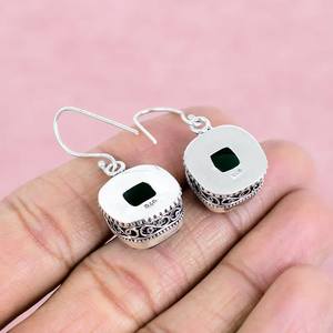 Faceted <b>Green</b> Onyx Gemstone 925 Sterling Silver Handmade Drop Dangle Vintage Hoop <b>Earrings</b> for Women Birthday Gift Bulk - Product Image 4