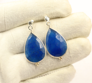 Blue Quartz Gemstone 925 Sterling <b>Silver</b> Rhodium Plated Bezel Setting Minimalist Women's <b>Stud</b> <b>Earrings</b> for Wholesale - Product Image 3