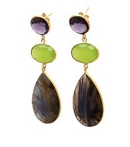 Labradorita-GEMA de cuarzo de calcedonia y amatista verde marino, pendientes de plata de ley 925 con forma de pera y ovalada, novedad - Product Image 1