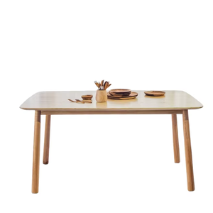 Mesa de comedor de madera rectangular bordes redondeados patas de madera maciza muebles minimalistas modernos diseño duradero natural escandinavo - Product Image 1