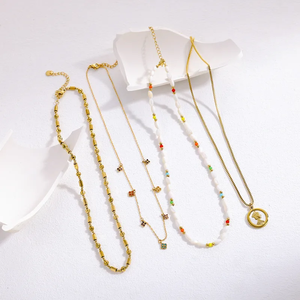 Bijoux ethniques faits à la main en acier inoxydable pour femmes, or 18 carats et perles naturelles, colliers à chaîne directement d'Inde - Product Image 3