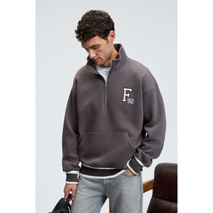 GRIMELANGE PLATA <b>Men's</b> Half Zipped Kangaroo Pocket <b>Skirt</b> and On Sleeve Knitwear Detail Relaxed Fit Sweatshirt - Product Image 2