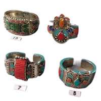 Bracelet manchette ethnique en argent tibétain sans nickel de haute qualité avec cœur en turquoise et serti de pierres, idéal pour femme – Cadeau parfait