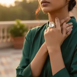 Anillo de Plata con Citrino para Mujer, Joyería Fina Geométrica de Platino con Baño de Rodio, Piedra Principal de Granate para Hombre - Product Image 3