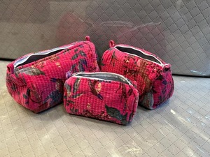 Set of 3 Quilted Toiletry <b>Bag</b>, Velvet Hippie Boho Block Print Make up <b>Bag</b>, Personalized Flowers Cosmetic <b>Bag</b> for Wedding Gift - Product Image 3