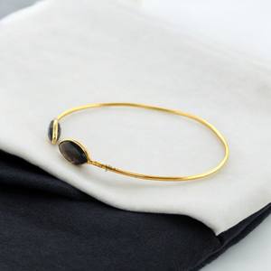 Pulsera bohemia de Plata de Ley 925 hecha a mano, brazalete de dos piedras preciosas facetadas chapadas en oro con diamantes de cuarzo ahumado Natural - Product Image 2