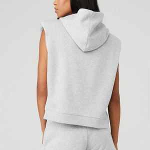 Venta al por mayor de alta calidad pulóver sin mangas Sudadera con capucha logotipo personalizado sin mangas Sudadera con capucha mujer crop top pulóver sin mangas de algodón Sudadera con capucha - Product Image 5