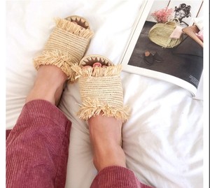 Chaussures raphia à franges/pantoufles raphia/sandales raphia/diapositives raphia/pantoufles marocaines/chaussures de paille/appartements - Product Image 1