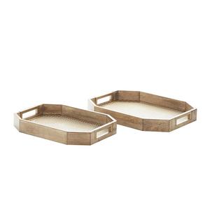 Ensemble de 2 plateaux de service de haute qualité en métal brun clair de 18x16 pouces, base décorative en maille, taille personnalisée, verre en acier pour la maison, vente en gros - Product Image 1
