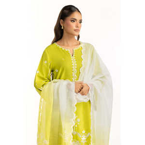 Camisa y Pantalón de Satén de Seda Cruda Bordada en Verde Claro para Mujer, Primavera/Verano - Product Image 3