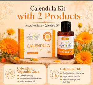 Set Calmante de Caléndula Orgánica Alquiverde para Adultos - 60g de Aceite de Caléndula, 90g de Jabón Natural de Caléndula, Revitalizador de Piel para Todo Tipo de Piel - Product Image 1