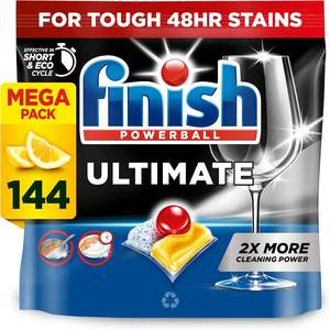 Pastillas para Lavavajillas Finish, Ultimate, 144 Unidades (48 x 3 Paquetes), Aroma Limón, Pastillas Detergentes que Limpian y Abrillantan, Eliminan las Manchas de Grasa Difíciles - Product Image 1