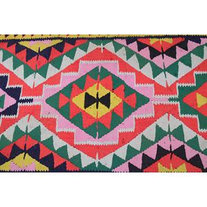 Alfombra Turca Vintage de 3x8.5 pies (90x259 cm), Alfombra Herki con Bordes Rojos y Verdes - Product Image 5