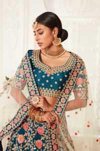Deep Blue Zari Work Lehenga Choli Heavy bordado diseñador Dupatta lujo hecho a mano indio paquistaní boda fiesta nupcial - Product Image 4