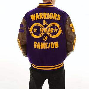 Chaqueta Universitaria de Béisbol para Hombre de Alta Calidad ODM OEM, Mangas de Cuero Completo, Bordado de Chenilla Personalizado, Cuello Alto, Ropa Casual de Invierno - Product Image 5