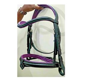 Bride noire et violette Dressage Cheval en cuir Bridle Horse Disponible en forme de U directement de l'usine - Product Image 1