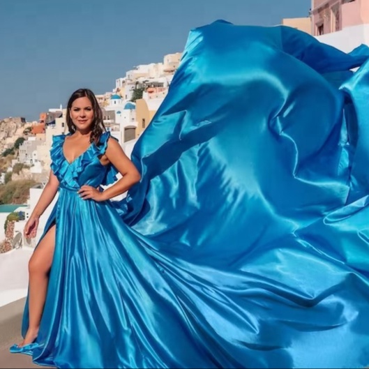 Handmade Long Flowy Dress for Women - Elegant Satin Long Train Dress for  Weddings & Photoshoots, Eco-Friendly Design
