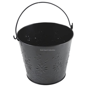 El mejor precio de venta, macetas de Metal de jardín galvanizadas negras, cubo para su decoración del hogar interior y exterior, maceta de flores - Product Image 1