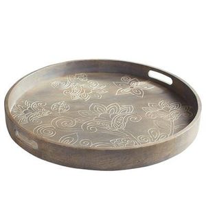 Plateaux rectangulaires en bois de manguier sculpté, boîtes de rangement décoratives, organiseurs rustiques, plateaux de présentation en bois gravés de fleurs - Product Image 6