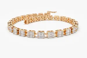 Tennis Bracelet Baguette and Round Diamond Illusion Setting Custom Size Tennis Chain <b>Fine</b> Jewelry Rose Gold 14kt Solid Yellow - Product Image 3