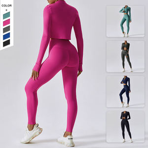 Traje de Fitness deportivo de patrón sólido transpirable de alta calidad para mujer, conjunto de tres piezas a prueba de golpes para correr al aire libre y Yoga - Product Image 3