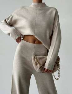 Femmes 2024 automne et hiver nouveau Pop chaud à manches longues pull décontracté ample tricoté haut pantalon pull ensemble - Product Image 1