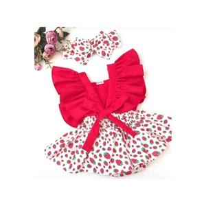 Set Salopet stampato fragola Bandana rossa bambina - Product Image 1