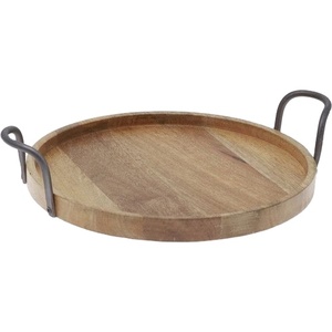 New Design High Quality Custom Acacia Wood and Iron Round Food Serving <b>Tray</b> With Handles for Table Decoration. - Product Image 1