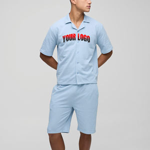 High Quality 100% Cotton Loose Fit Button Up <b>Shirt</b> & Knee Length Short Set Breathable Lightweight <b>Summer</b> Wear Hip Hop Twin Set - Product Image 1