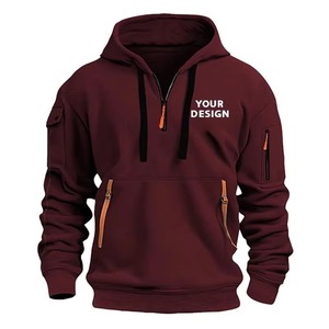 Pull-over à capuche de sport pour hommes, veste d'automne décontractée, sweat-shirt à fermeture éclair, poche sur le bras, coupe ample, logo personnalisable tombé - Product Image 2