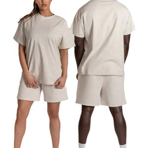 2025 T-shirt en coton personnalisé 2 deux pièces ensemble court tenues homme t-shirt et ensemble court femmes unisexe - Product Image 2