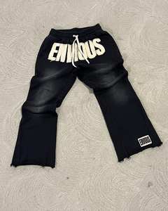 Sweat à capuche en polaire délavé à l'acide et pantalon de survêtement évasé pour homme avec fermeture éclair et logo vieilli Survêtement décontracté - Product Image 5