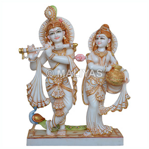Idole de Radha Krishna en marbre, statue divine artisanale pour le temple à domicile, Pooja - Product Image 1