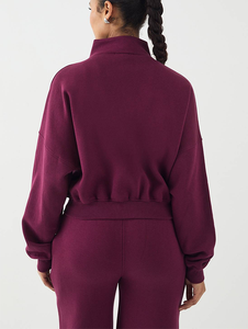 Conjunto Deportivo de Invierno para Mujer, Estilo Holgado, Color Borgoña, 100% Algodón Ecológico, Pantalón Recto con Cierre, Estilo Urbano - Product Image 4