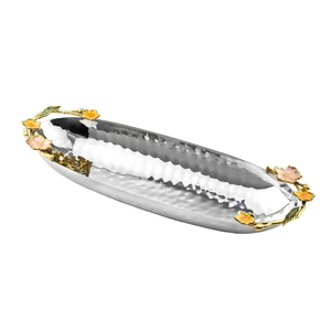 Bandeja de Metal en forma de hoja moderna personalizable, chapada en plata, decoración multifuncional para el hogar, frutas secas decorativas de Navidad - Product Image 1