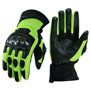 Guantes de cuero y textiles de malla para moto con ventilación de aire de verano para hombre, guantes de carreras de coches para motocicleta, guantes negros y auténticos HiViz para hombre - Product Image 1