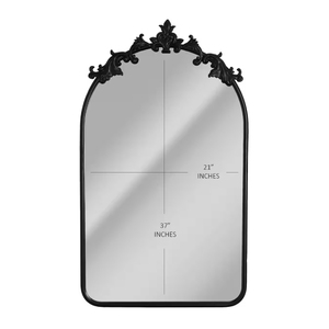 Vintage Designed Wall Mirror with Black Ornate Metal <b>Frame</b> Handcrafted Black Glass Mirror <b>Arch</b> Design Supplied Indian Vendor - Product Image 2
