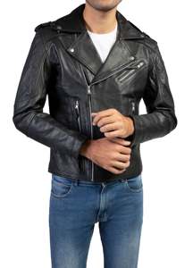 Veste en cuir véritable de style motard poches zippées à l'avant col rabattu couleur marron course manches longues personnalisées 2024 vestes pour hommes - Product Image 4