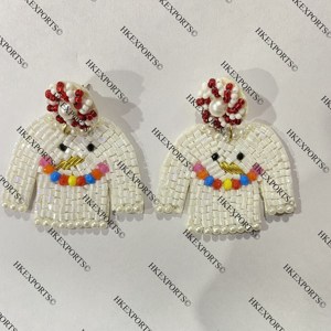 Wholesale Handmade Christmas Jewelry Red Santa Snowman Beaded <b>Earrings</b> Alloy Material Festive <b>Holiday</b> Fashionable Hoop Earings - Product Image 5