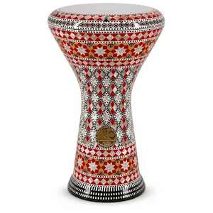 Gawharet El Fan 22cm Clásico Darbuka Doumbek - Tambor Khalifa con Incrustaciones de Perlas Rojas y Amarillas - Product Image 1