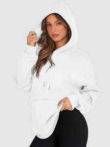Sudaderas con Capucha de Moda Casual para Mujer, Tallas Grandes, Invierno, OEM, Logotipo Personalizado, Tejido de Color Sólido, Antipilling, Transpirable - Product Image 6