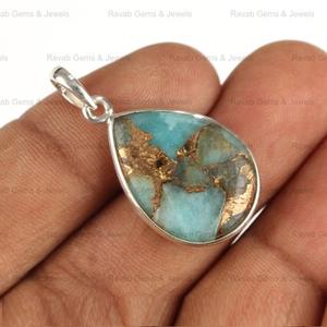 เครื่องประดับเงินแท้16X22มม. จากอะมาโซไนท์ทองแดงลูกแพร์ประดับอัญมณี - Product Image 5