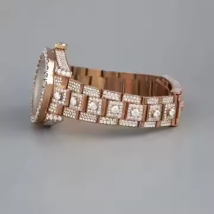 Montre Moissanite en acier inoxydable mécanique automatique de qualité supérieure 40MM VVS diamants glacés finition rose verre de Quartz personnalisé Hip Hop - Product Image 5