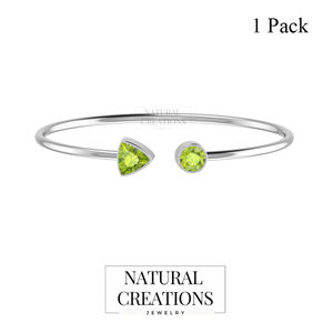 Bracelet en argent sterling 925 avec pierre précieuse péridot, coupe ronde et trillion, serti en bélière, tendance unisexe, finition haut de gamme - Product Image 2