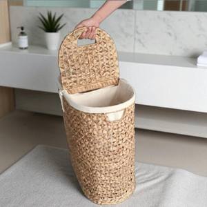 ISLA Wholesale Eco Friendly Handwoven Water Hyacinth <b>Laundry</b> <b>Hamper</b> Butterfly Weave <b>with</b> Double <b>Lids</b> and Two Removable Liners - Product Image 2