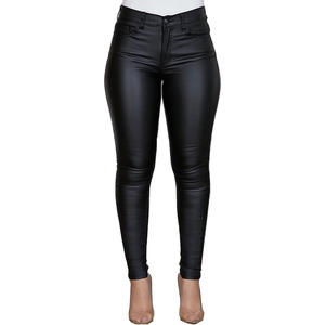 Pantalones de mujer de cuero a la moda con logotipo personalizado OEM, mallas de cuero elásticas de talle alto personalizadas para mujer, pantalones sexis para mujer - Product Image 1