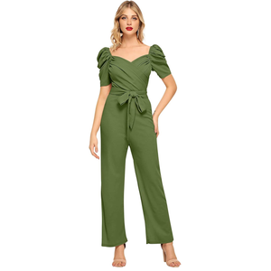 Mono personalizado 100% de algodón de color verde hoja de ajuste regular con manga de volantes para mujer con lazo directo de la fábrica de Bangladesh - Product Image 1