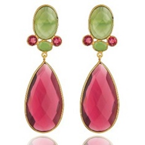 Pendientes de plata de ley 925 con gema de Calcedonia, óvalo y forma de pera - Product Image 1