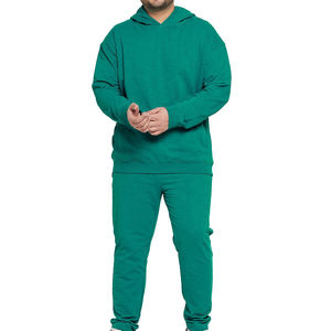 ชุดวอร์มผ้าฟลีซผ้าฝ้าย100% สำหรับผู้ชายชุดฝึกวิ่งมีฮู้ดแบบกำหนดเองดีไซน์ใหม่ฤดูหนาวสีทึบพิมพ์ลายสองชิ้น - Product Image 1