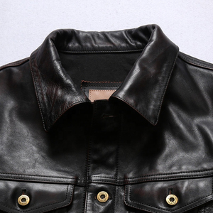 Personalizar cuero genuino hombres solapa motocicleta Casual aceite cera cabeza capa dos colores té Core caballo chaqueta de cuero - Product Image 5
